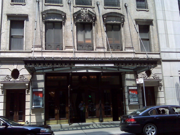 An exterior shot of the Hudson Theater.
