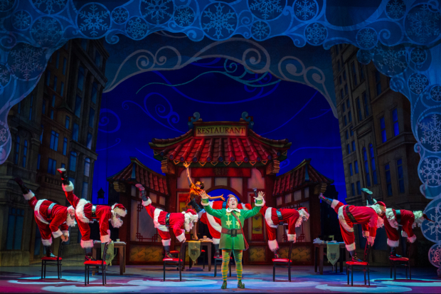 Eric Petersen leads the cast of Elf the Musical at the Theater at Madison Square Garden.