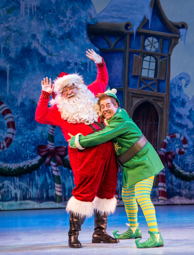 JB Adams as Santa Claus and Eric Petersen as Buddy in Elf the Musical at the Theater at Madison Square Garden.