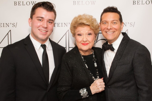 Marilyn Maye joins Lucas Debard and Michael Feinstein for a backstage photo.
