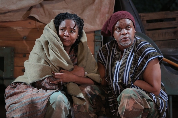 Tonya Pinkins and Kevin Mambo in a scene from Classic Stage Company&#39;s Mother Courage and Her Children.