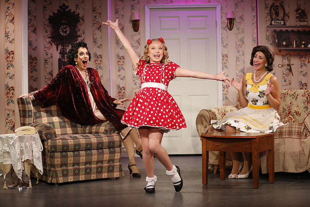 Paul Pecorino, Tori Murray, and Kim Maresca in Ruthless! The Musical at St. Luke&#39;s Theatre.