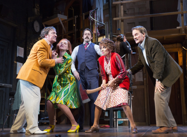 Jeremy Shamos, Kate Jennings Grant, David Furr, Andrea Martin, and Campbell Scott perform in the second act of Michael Frayn&#39;s Noises Off at Broadway&#39;s American Airlines Theatre.