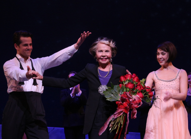An American in Paris film star Leslie Caron takes a bow alongside Robert Fairchild and Leanne Cope at the Palace Theatre.