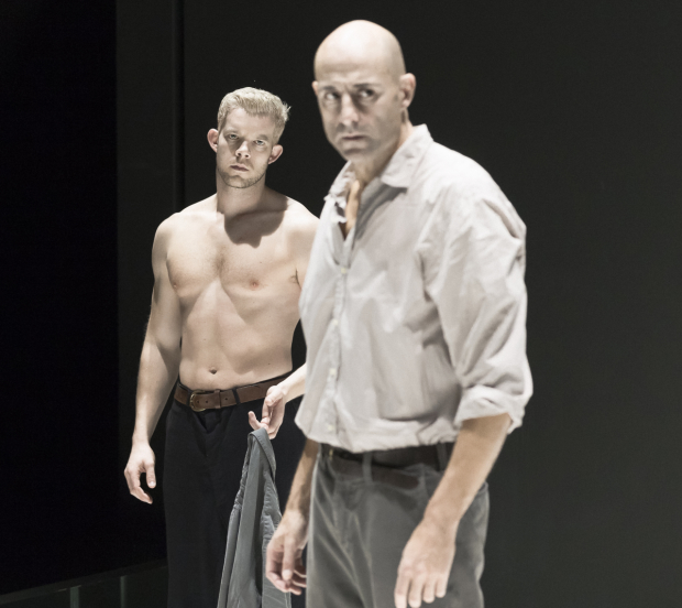 Russell Tovey (rear) as Rodolpho, with Mark Strong as Eddie Carbone, in Ivo van Hove&#39;s Broadway revival of A View From the Bridge.