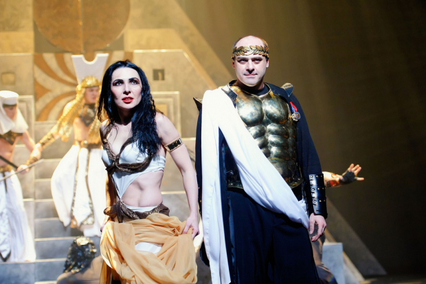 Irina Tsikurishvili and Irakli Kavsadze in Synetic Theater&#39;s Antony and Cleopatra.