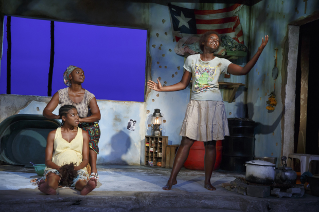 Pascale Armand, Saycon Sengbloh, and Lupita Nyong&#39;o in Danai Gurira&#39;s Eclipsed, directed by Liesl Tommy, at the Public Theater.