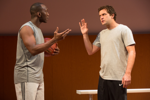 Jackson (Mahershala Ali) and Brian (Joshua Jackson) discuss race after a basketball game in Smart People. 