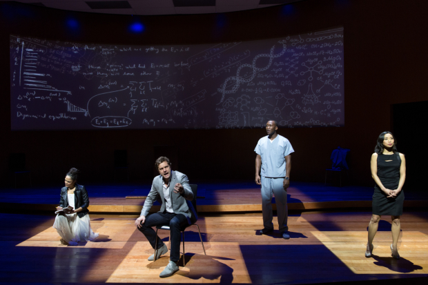 Tessa Thompson, Joshua Jackson, Mahershala Ali, and Anne Son star in Lydia R. Diamond&#39;s Smart People, directed by Kenny Leon, at Second Stage Theatre. 