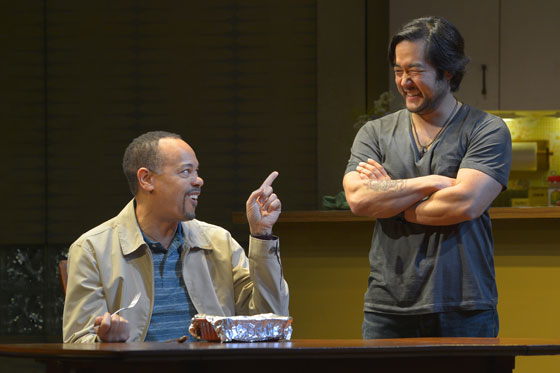 Tyrone Mitchell Henderson and Tim Kang in the world premiere of Julia Cho's Aubergine at Berkeley Repertory Theatre.