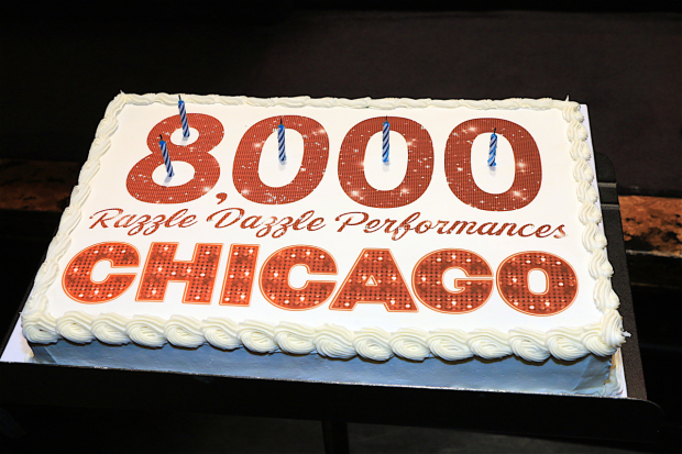 The beautiful Chicago cake commemorating 8000 performances.