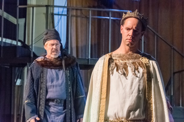Robert Walsh (Duke of York) and Doug Lockwood (Richard II) in Richard II, directed by Allyn Burrows, for Actors&#39; Shakespeare Project.  
