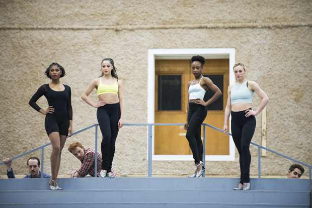 Amber Pickens, Sheridan Mouawad, Raven McRae, and Sarah Meahl rehearse a moment from Paramour.