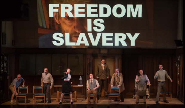 The cast of 1984, directed and adapted by Robert Icke and Duncan Macmillan, at the American Repertory Theater. 