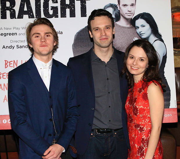 The cast of Straight: Thomas E. Sullivan, Jake Epstein, and Jenna Gavigan.