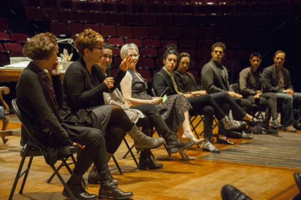 The cast and creative team of Fun Home join in the conversation with UN ambassadors at Circle in the Square Theatre.