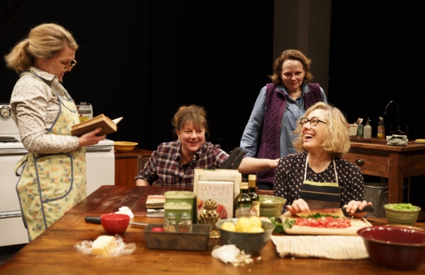 Lynn Hawley, Amy Warren, Maryann Plunkett, and Meg Gibson in Hungry, which will run through March 27 at The Public.