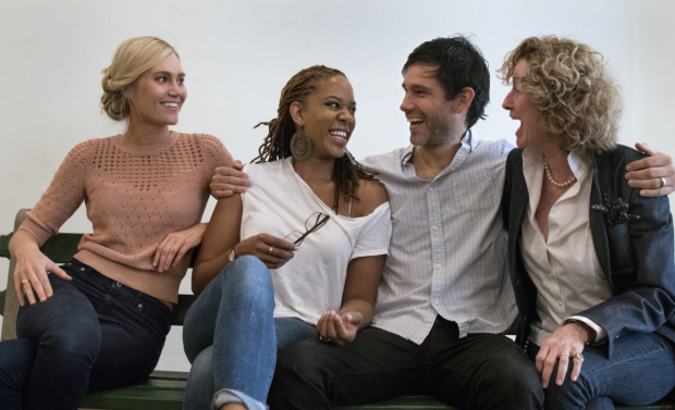 Nora Kirkpatrick, Dinora Z. Walcott, David Clayton Rogers, and Lisa Banes star in Sheila Callaghan&#39;s Women Laughing Alone With Salad, directed by Neel Keller, at the Kirk Douglas Theatre. 