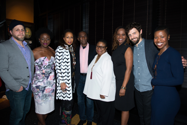 The cast of Familiar: Joe Tippett, Ito Aghayere, Tamara Tunie, Harold Surratt, Myra Lucretia Taylor, Melanie Nicholls-King, Joby Earle, and Roslyn Ruff.