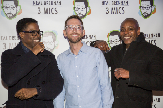Chris Rock and Dave Chappelle join Neal Brennan for a celebratory photo.