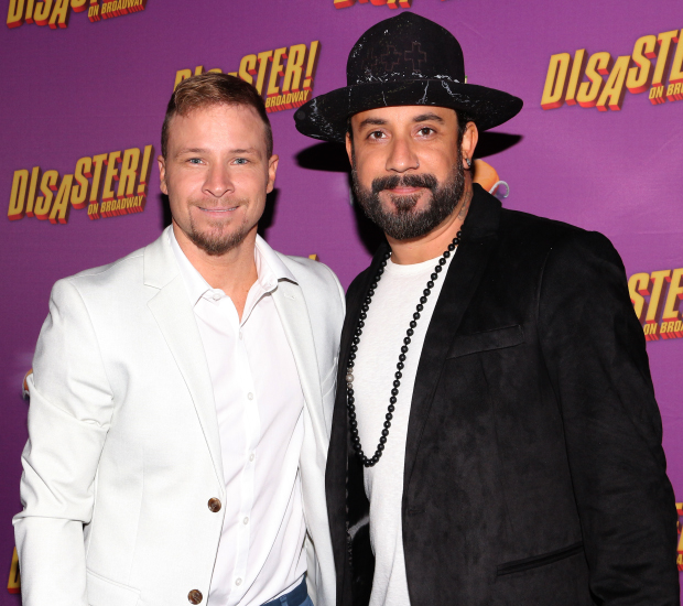 Backstreet Boys Brian Littrell and A.J. McLean reunite to see Littrell&#39;s son Baylee make his Broadway debut.