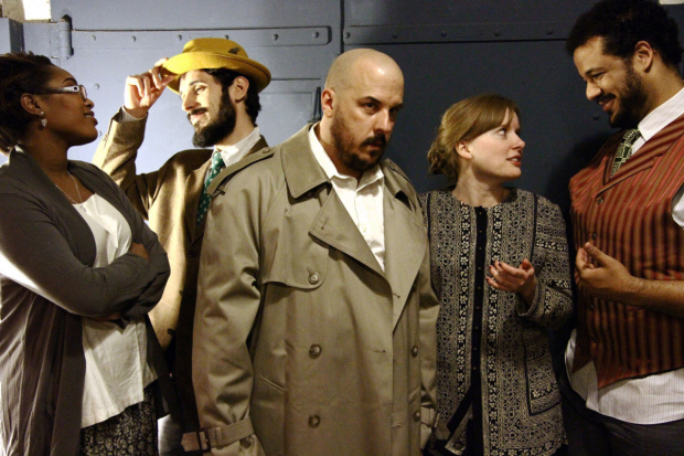 Tyler Brown, John Taflan, Patrick Du Laney, Laura McClain and Jonah D. Winston in a publicity image for The Hypocrites' production of Adding Machine: A Musical.