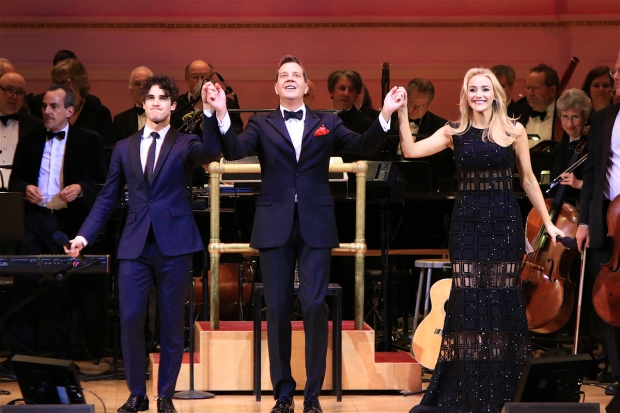 Darren Criss, Steven Reineke, and Betsy Wolfe take their bow.