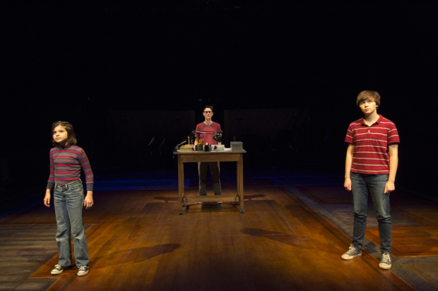 Gabriella Pizzolo as Small Alison, Beth Malone as Alison, and Emily Skeggs as Medium Alison in Broadway&#39;s Fun Home.