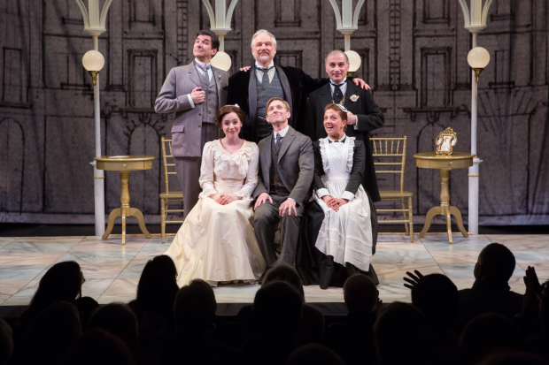 The cast of Widowers&#39; Houses gather on stage for their curtain call.