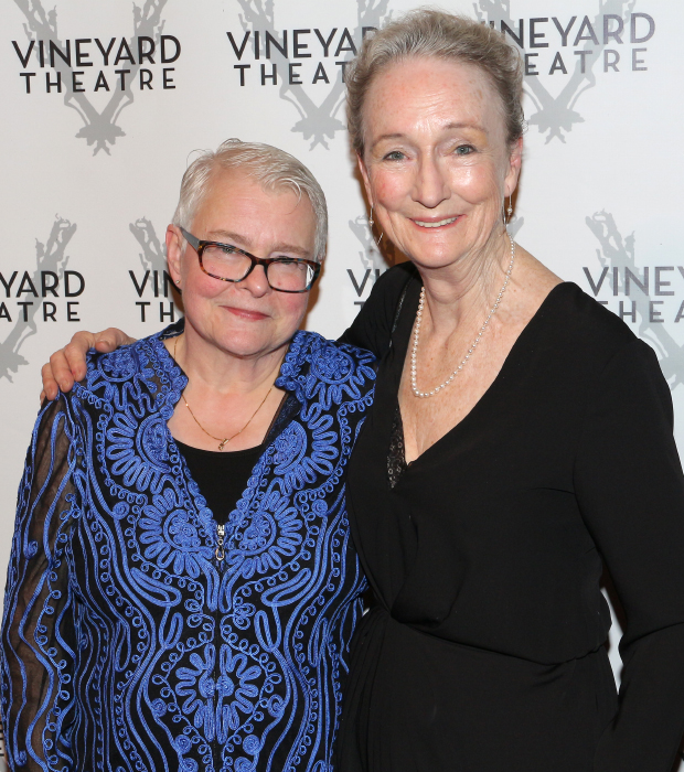 Playwright Paula Vogel helps Kathleen Chalfant toast her honor.