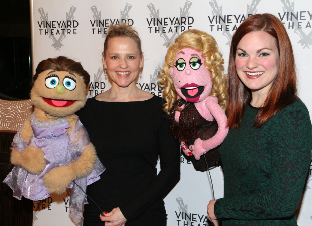 Kate Monster, Anika Larsen, Lucy, and Elizabeth Ann Berg represent Avenue Q, which the Vineyard originally produced, at the gala.