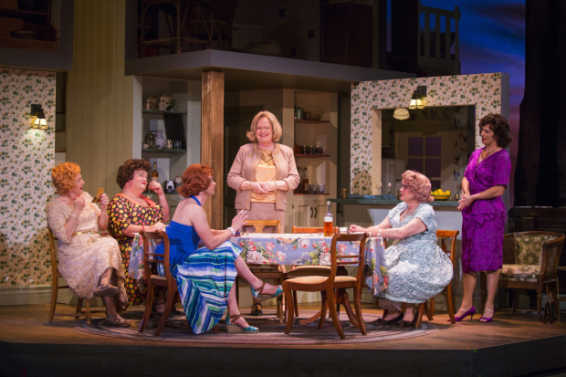 Christian Clemenson (center) as Charlotte in the Pasadena Playhouse production of Casa Valentina by Harvey Fierstein.