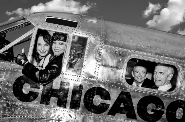 Original Chicago revival cast members Bebe Neuwirth, Ann Reinking, Joel Grey, and James Naughton take part in the production&#39;s 20th anniversary ad campaign.