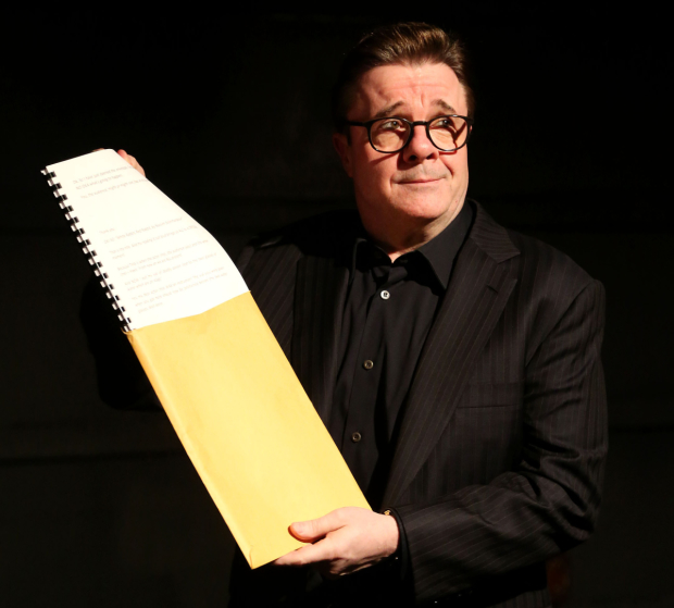 Nathan Lane reveals the script for the opening night of White Rabbit Red Rabbit.