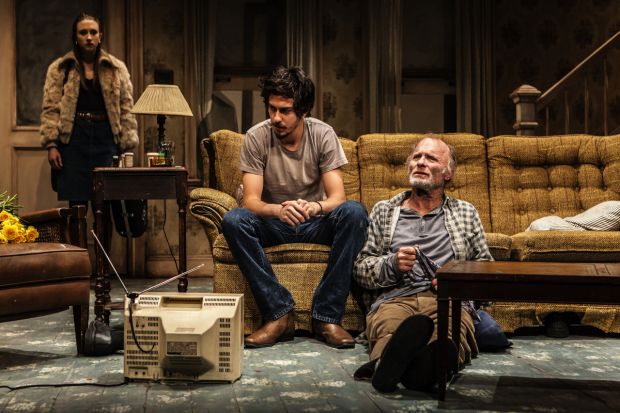 Taissa Farmiga, Nat Wolff, and Ed Harris in a scene from Buried Child.