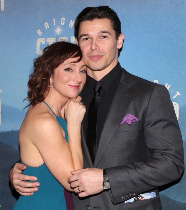 Carmen Cusack celebrates her Broadway debut with her husband, actor Paul Telfer.