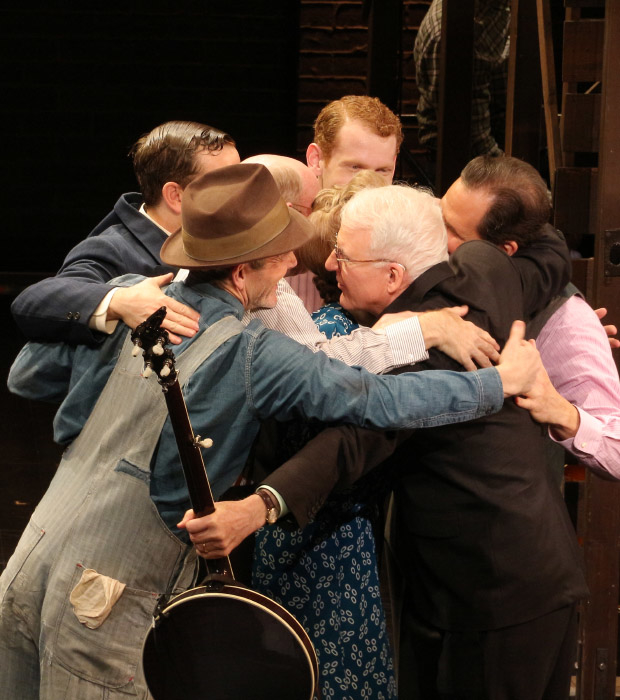 Steve Martin brings the cast of Bright Star in for a group hug.