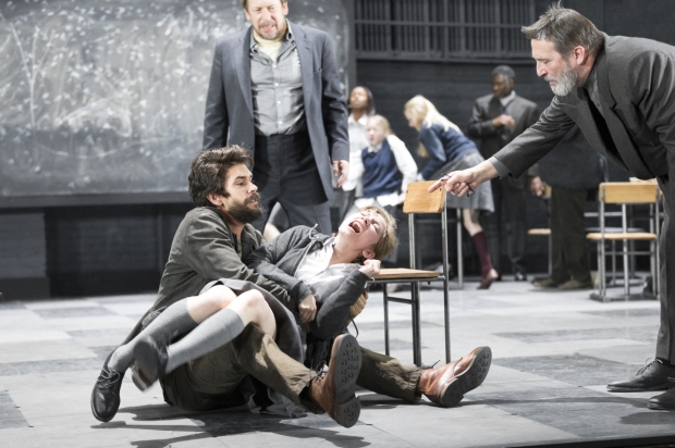 Bill Camp, Tavi Gevinson, and Ciarán Hinds in an emotional moment from The Crucible.