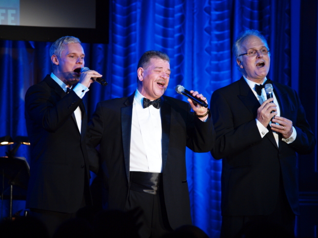 Frankie Michaels (center) performing with Tom Rhoads and Jerry Lanning at the 2010 Drama League Benefit Gala Honoring Angela Lansbury.