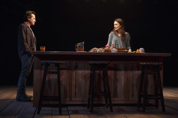Rob Campbell and Annie Parisse in Anne Washburn&#39;s Antlia Pneumatica, directed by Ken Rus Schmoll, at Playwrights Horizons. 