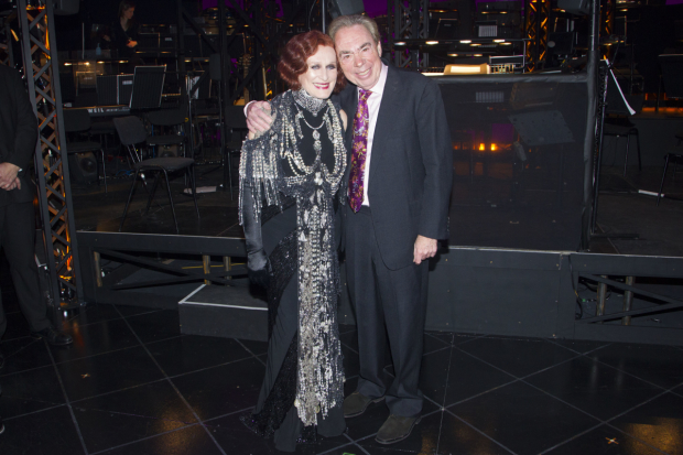 Glenn Close, who won a 1995 Tony for playing the role of Norma Desmond in Andrew Lloyd Webber&#39;s Sunset Boulevard, poses with the composer.