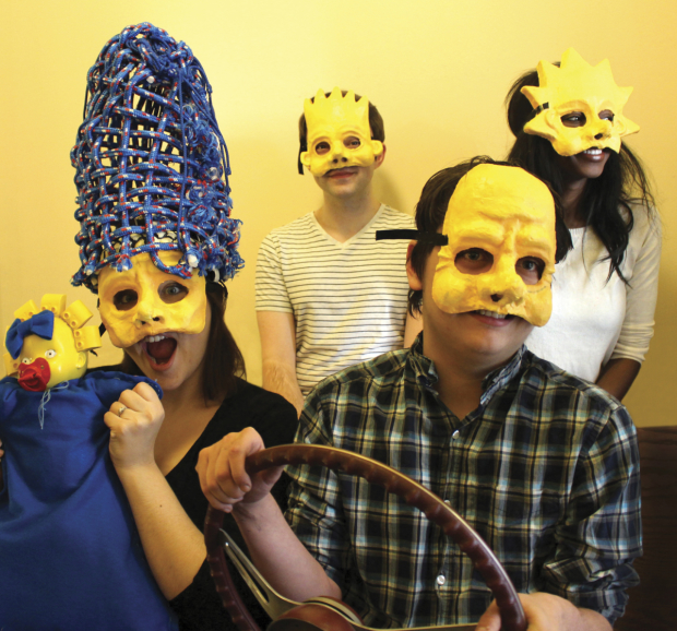 The cast of Mr. Burns, a Post-Electric Play begin performances tonight, with mask design by Lauren Duffy.