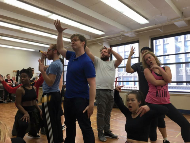 Rory O&#39;Malley (center) leads a run-through of Nerds on the show&#39;s final day of rehearsal.