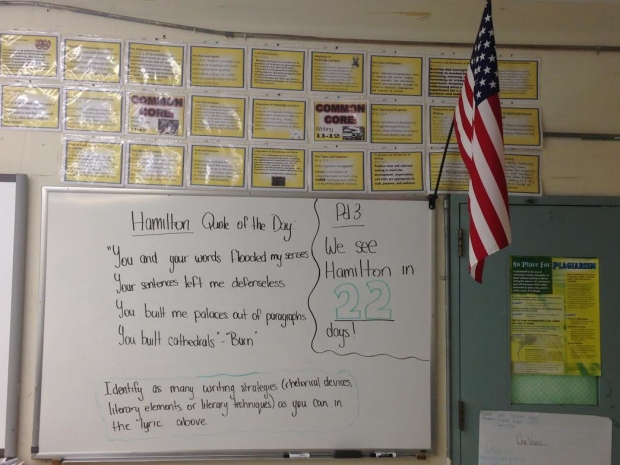 This Thomas Edison High School classroom has adopted a Hamilton Quote of the Day program to help with Regents exam preparation.