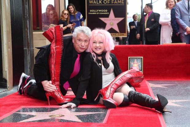 With their Kinky Boots in hand, Harvey Fierstein and Cyndi Lauper receive stars on the Hollywood Walk of Fame.