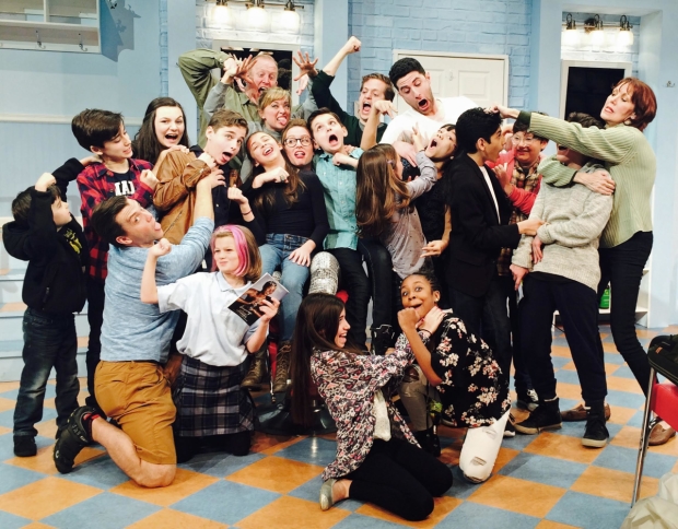 A fun photo from the casts of School of Rock and Shear Madness.