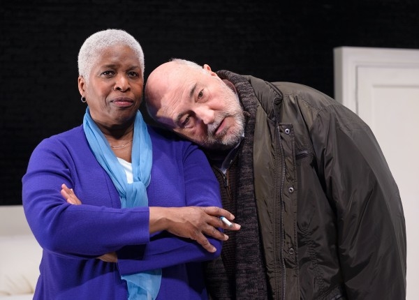 Cheryl Lynn Bruce (Hillary) and John Apicella (Bill) in Hillary and Clinton, directed by Chay Yew, at Victory Gardens Theater.