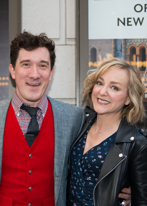 Carson Elrod and Geneva Carr pal around on the red carpet.