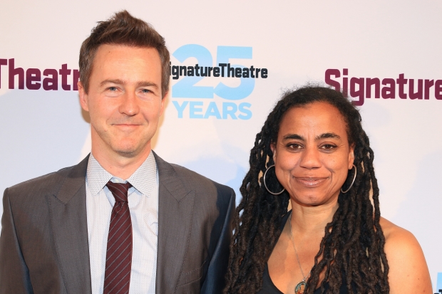 Edward Norton and Suzan-Lori Parks walk the red carpet at Signature Theatre.