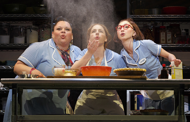 Jessie Mueller (center, with Keala Settle and Kimiko Glenn) and the musical Waitress are Drama League Award nominees.